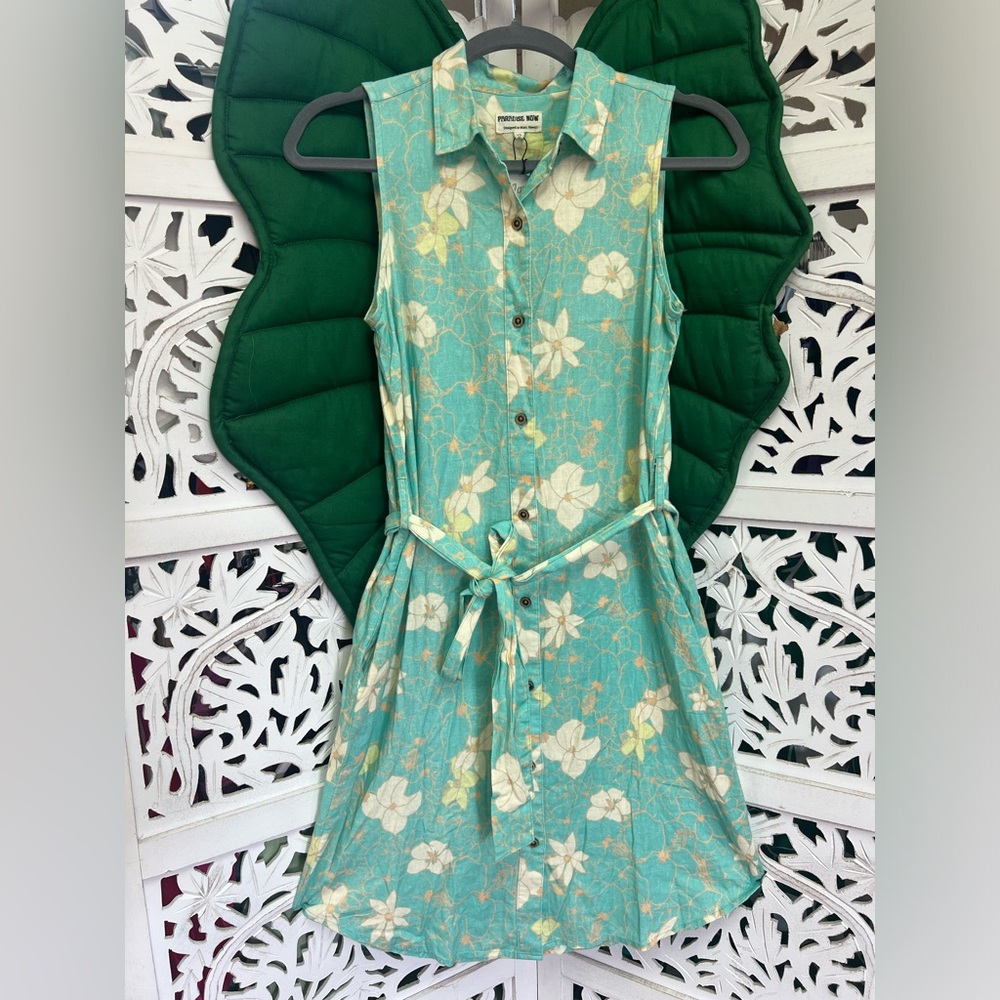 NWT Paradise Now sleeveless belted button down shirt dress . Mint. Lanikai. XS